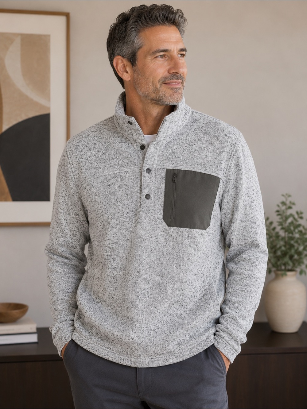 Pulse Gray Heather Quarter-Snap Pullover with Dark Trim